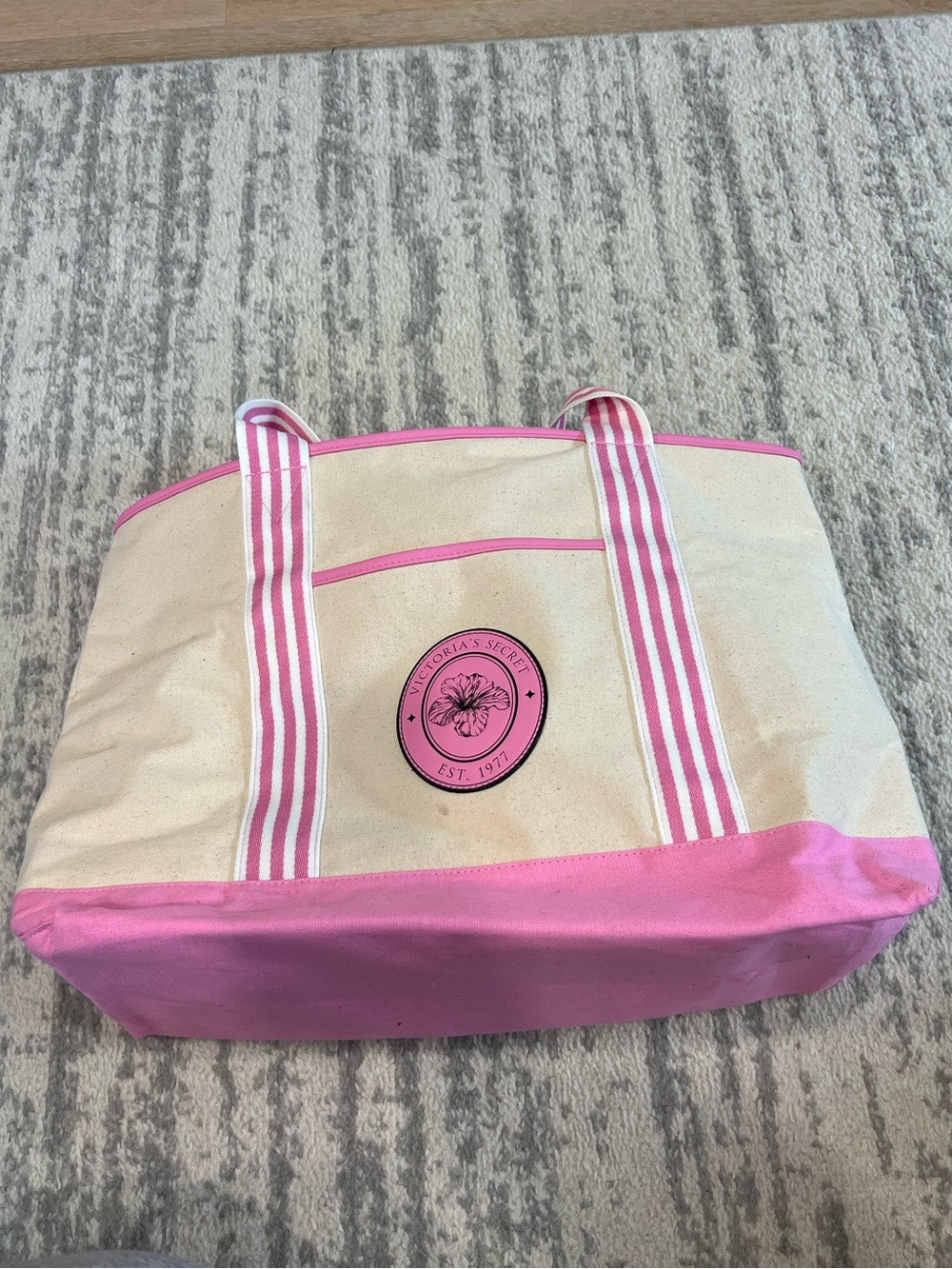 Victoria's Secret Pink & Cream Canvas Tote Bag